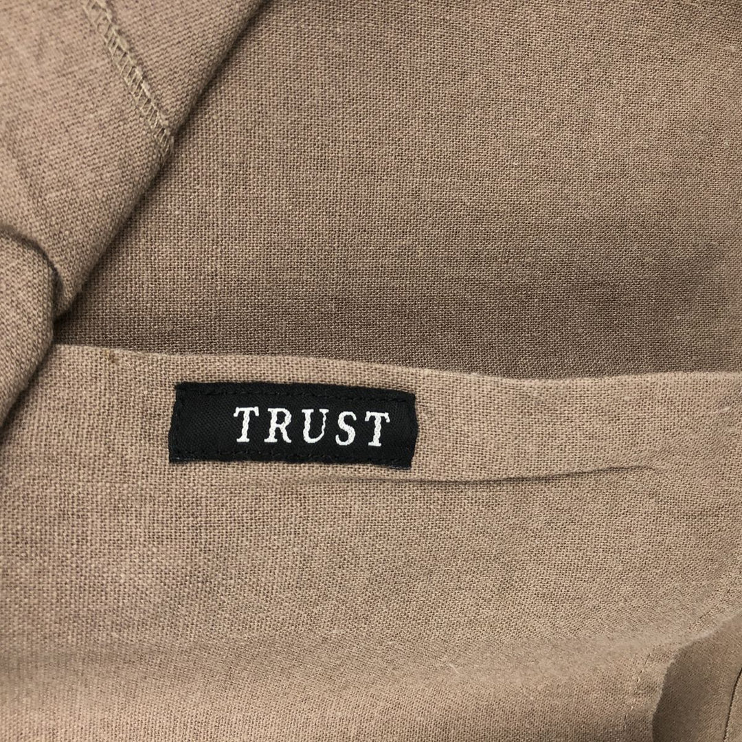 TRUST Short Sleeve Open Collar Rayon and Linen Box Shirt, Men's XL linen beige type brown Vintage Second Hand