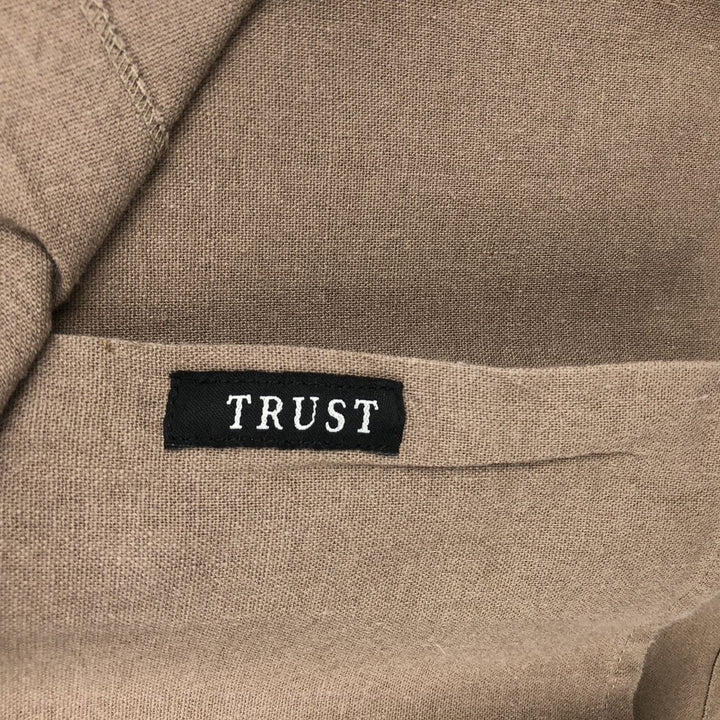 TRUST Short Sleeve Open Collar Rayon and Linen Box Shirt, Men's XL linen beige type brown Vintage Second Hand