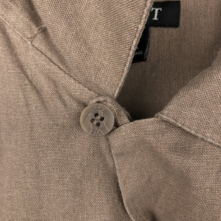 TRUST Short Sleeve Open Collar Rayon and Linen Box Shirt, Men's XL linen beige type brown Vintage Second Hand