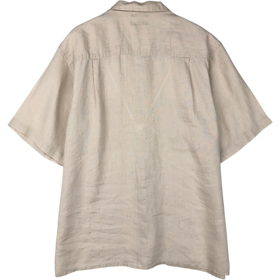 BRUNO Short-Sleeve Open-Collar Linen Shirt, Boxy Fit, Men's Size XL linen unbleached Vintage Second Hand