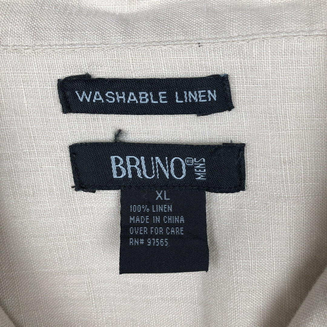 BRUNO Short-Sleeve Open-Collar Linen Shirt, Boxy Fit, Men's Size XL linen unbleached Vintage Second Hand