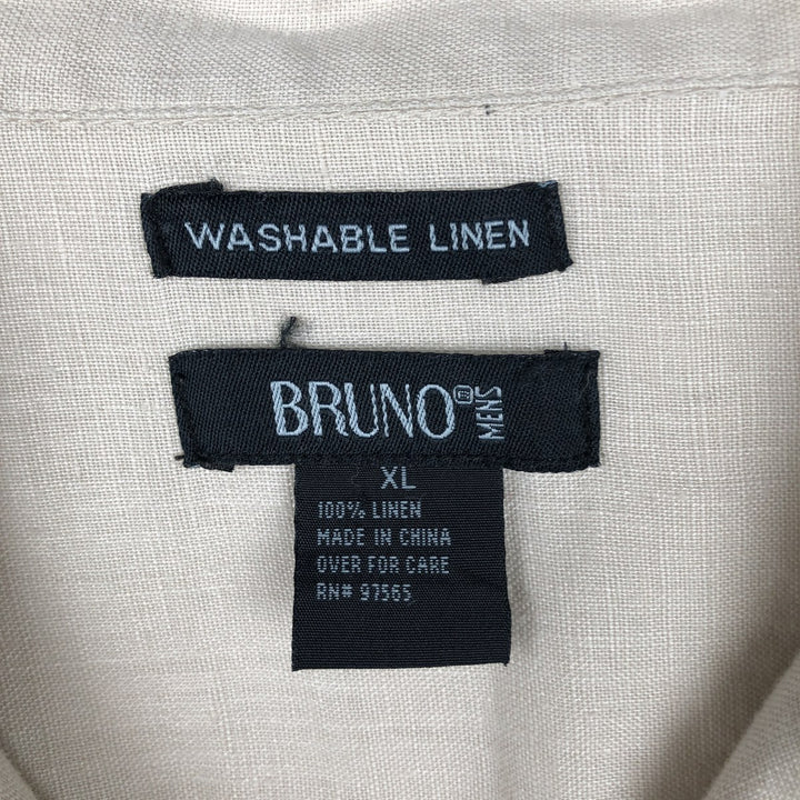 BRUNO Short-Sleeve Open-Collar Linen Shirt, Boxy Fit, Men's Size XL linen unbleached Vintage Second Hand