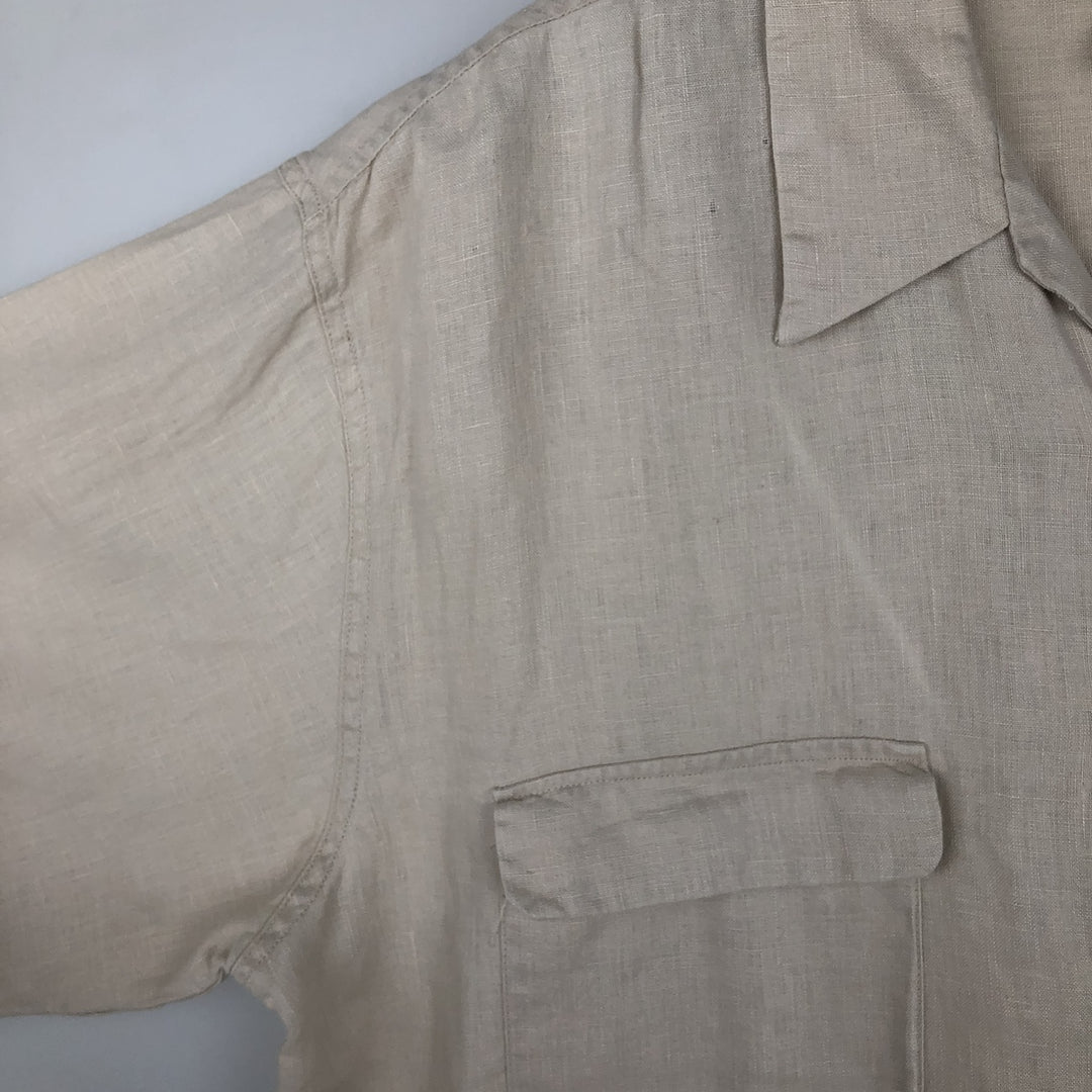BRUNO Short-Sleeve Open-Collar Linen Shirt, Boxy Fit, Men's Size XL linen unbleached Vintage Second Hand