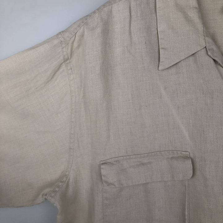 BRUNO Short-Sleeve Open-Collar Linen Shirt, Boxy Fit, Men's Size XL linen unbleached Vintage Second Hand