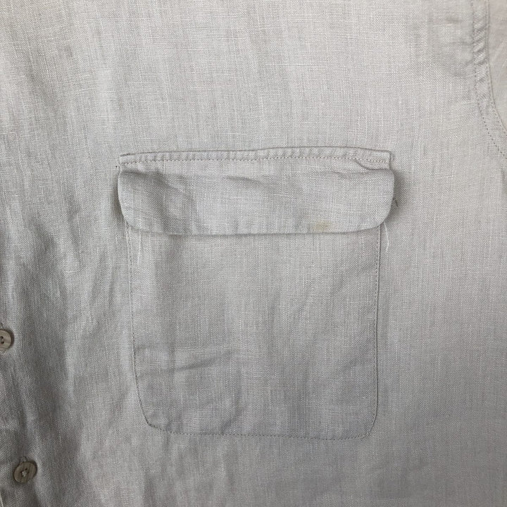 BRUNO Short-Sleeve Open-Collar Linen Shirt, Boxy Fit, Men's Size XL linen unbleached Vintage Second Hand