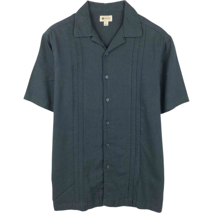 HAGGAR Short-Sleeve Open-Collar Rayon x Linen Shirt, Boxy Fit, Men's Size M (approx.) linen black type Vintage Second Hand