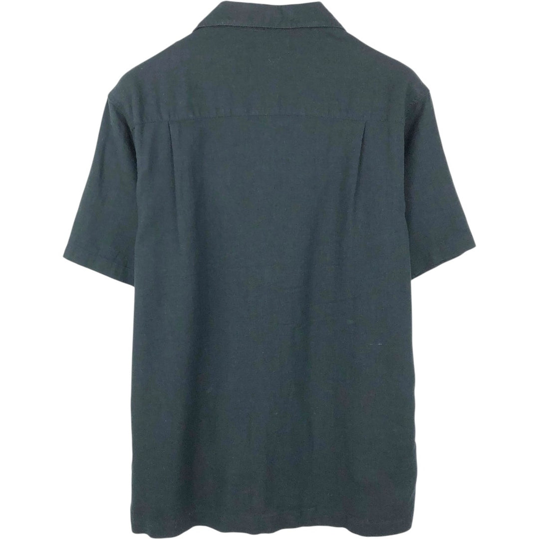 HAGGAR Short-Sleeve Open-Collar Rayon x Linen Shirt, Boxy Fit, Men's Size M (approx.) linen black type Vintage Second Hand