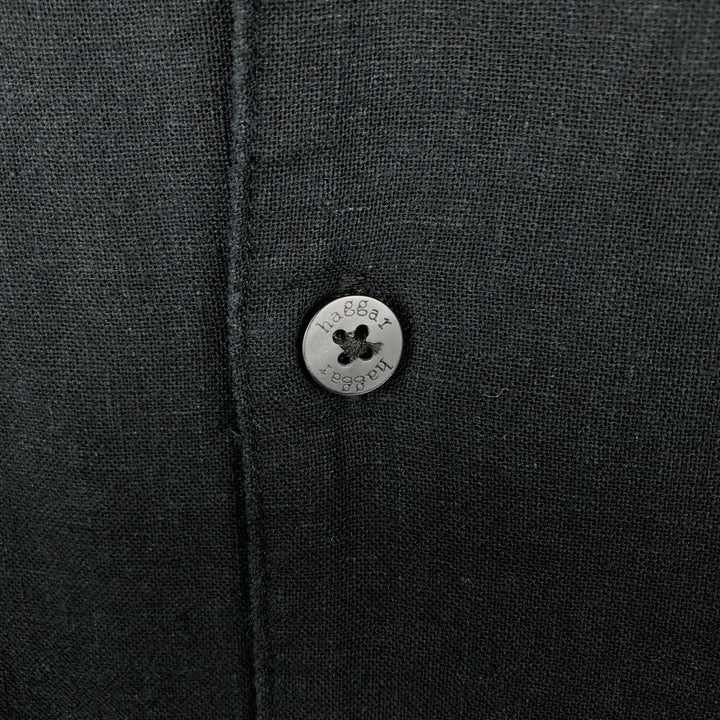 HAGGAR Short-Sleeve Open-Collar Rayon x Linen Shirt, Boxy Fit, Men's Size M (approx.) linen black type Vintage Second Hand