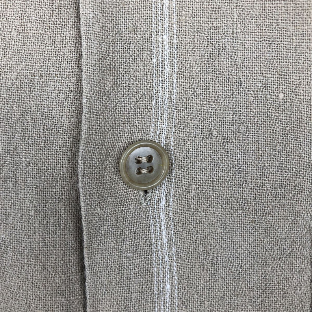 Trust Check Pattern Short-Sleeve Open Collar Rayon x Linen Shirt, Boxy Shirt, Men's XL Equivalent linen brown type Vintage Second Hand