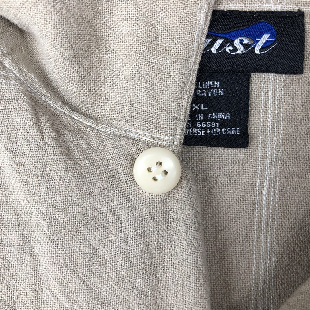 Trust Check Pattern Short-Sleeve Open Collar Rayon x Linen Shirt, Boxy Shirt, Men's XL Equivalent linen brown type Vintage Second Hand