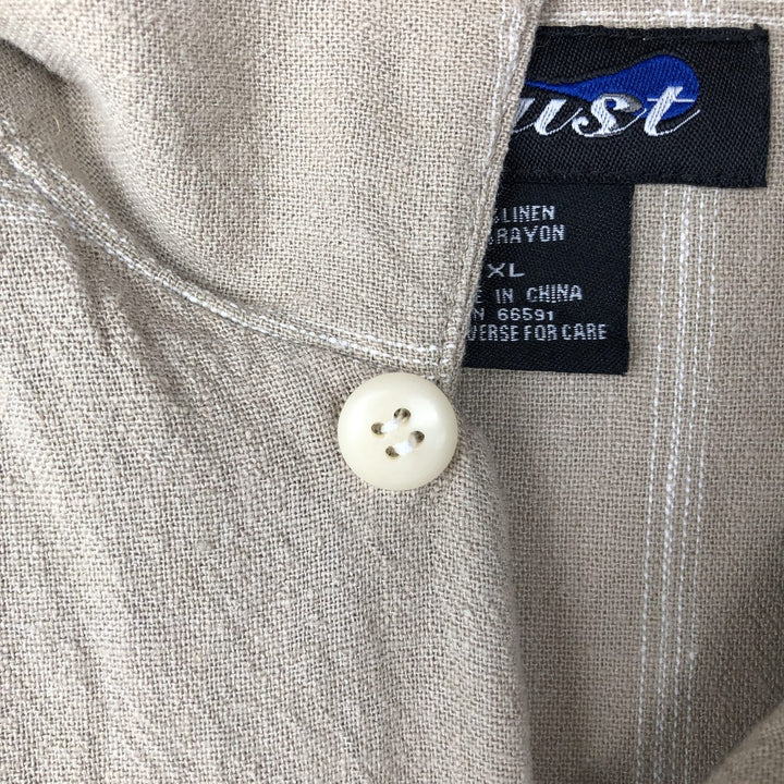 Trust Check Pattern Short-Sleeve Open Collar Rayon x Linen Shirt, Boxy Shirt, Men's XL Equivalent linen brown type Vintage Second Hand