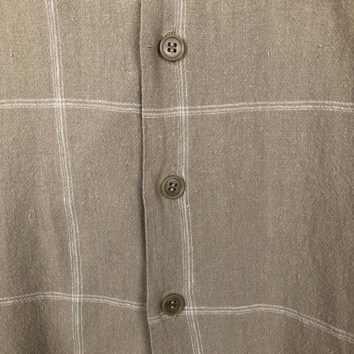 Trust Check Pattern Short-Sleeve Open Collar Rayon x Linen Shirt, Boxy Shirt, Men's XL Equivalent linen brown type Vintage Second Hand