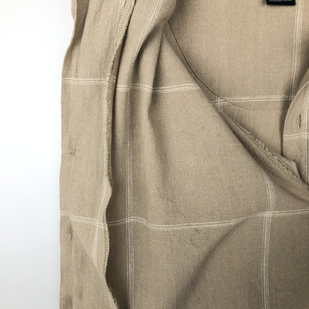 Trust Check Pattern Short-Sleeve Open Collar Rayon x Linen Shirt, Boxy Shirt, Men's XL Equivalent linen brown type Vintage Second Hand