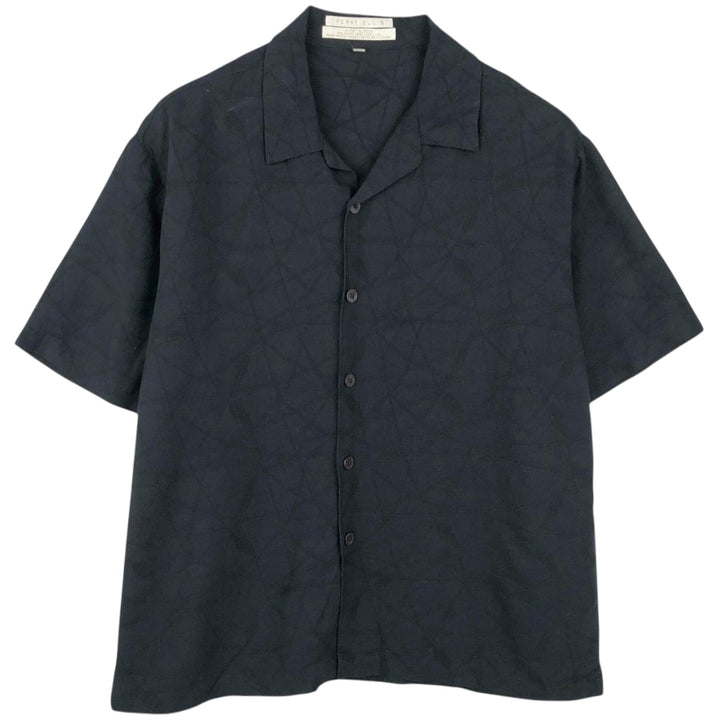 Perry Ellis all-over print short-sleeved open-collar rayon shirt, boxy fit, men's size XL equivalent. Rayon black type Vintage Second Hand