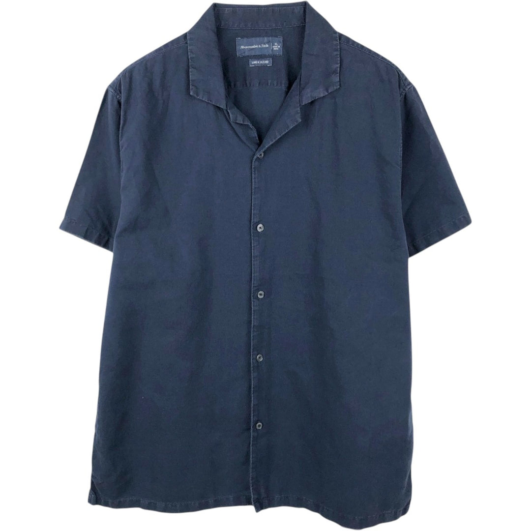 Abercrombie & Fitch Short-Sleeve Open-Collar Cotton x Linen Shirt, Boxy Fit, Men's Size XL (approx.) linen navy blue type Vintage Second Hand