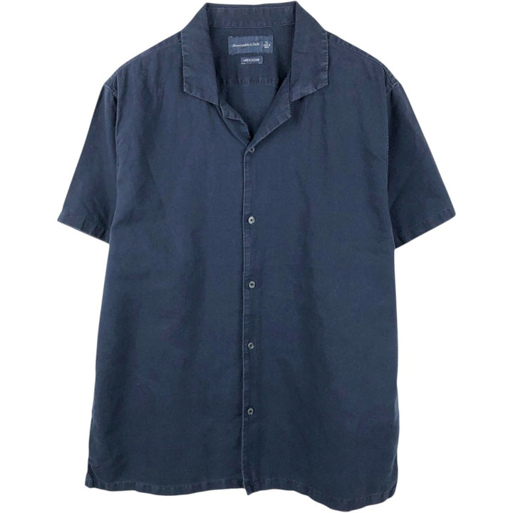 Abercrombie & Fitch Short-Sleeve Open-Collar Cotton x Linen Shirt, Boxy Fit, Men's Size XL (approx.) linen navy blue type Vintage Second Hand