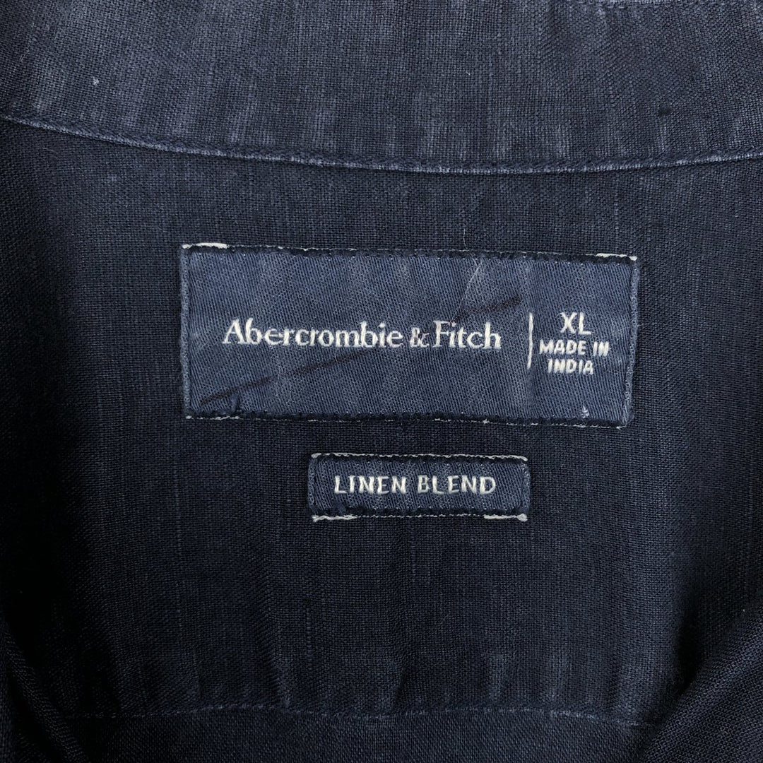 Abercrombie & Fitch Short-Sleeve Open-Collar Cotton x Linen Shirt, Boxy Fit, Men's Size XL (approx.) linen navy blue type Vintage Second Hand