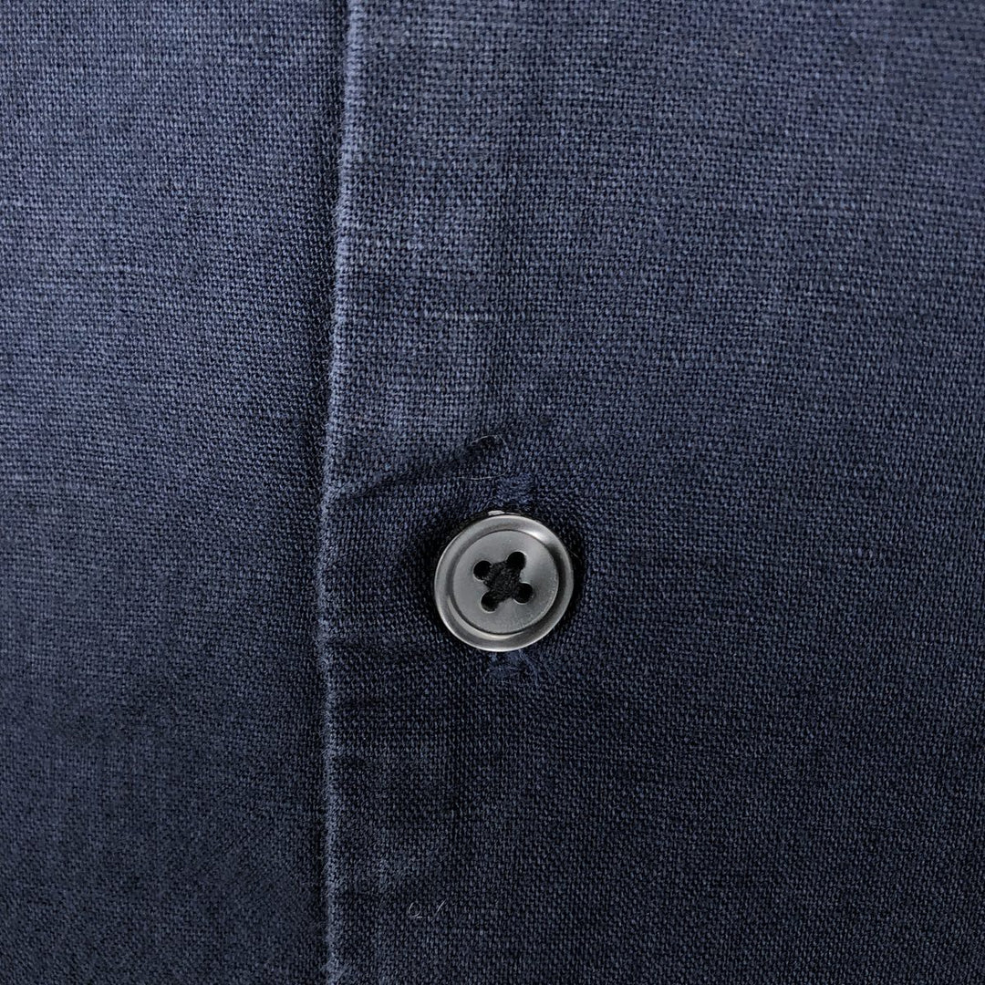 Abercrombie & Fitch Short-Sleeve Open-Collar Cotton x Linen Shirt, Boxy Fit, Men's Size XL (approx.) linen navy blue type Vintage Second Hand