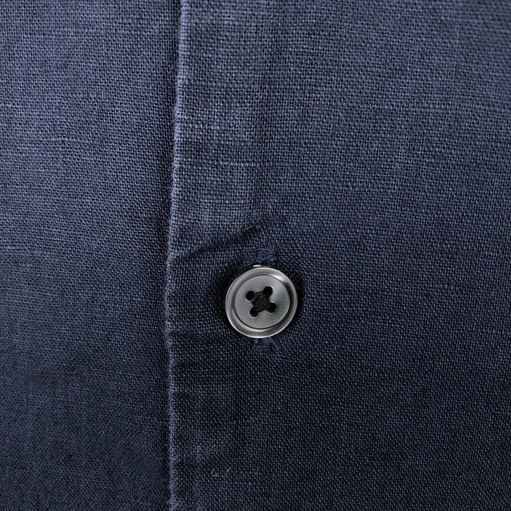 Abercrombie & Fitch Short-Sleeve Open-Collar Cotton x Linen Shirt, Boxy Fit, Men's Size XL (approx.) linen navy blue type Vintage Second Hand