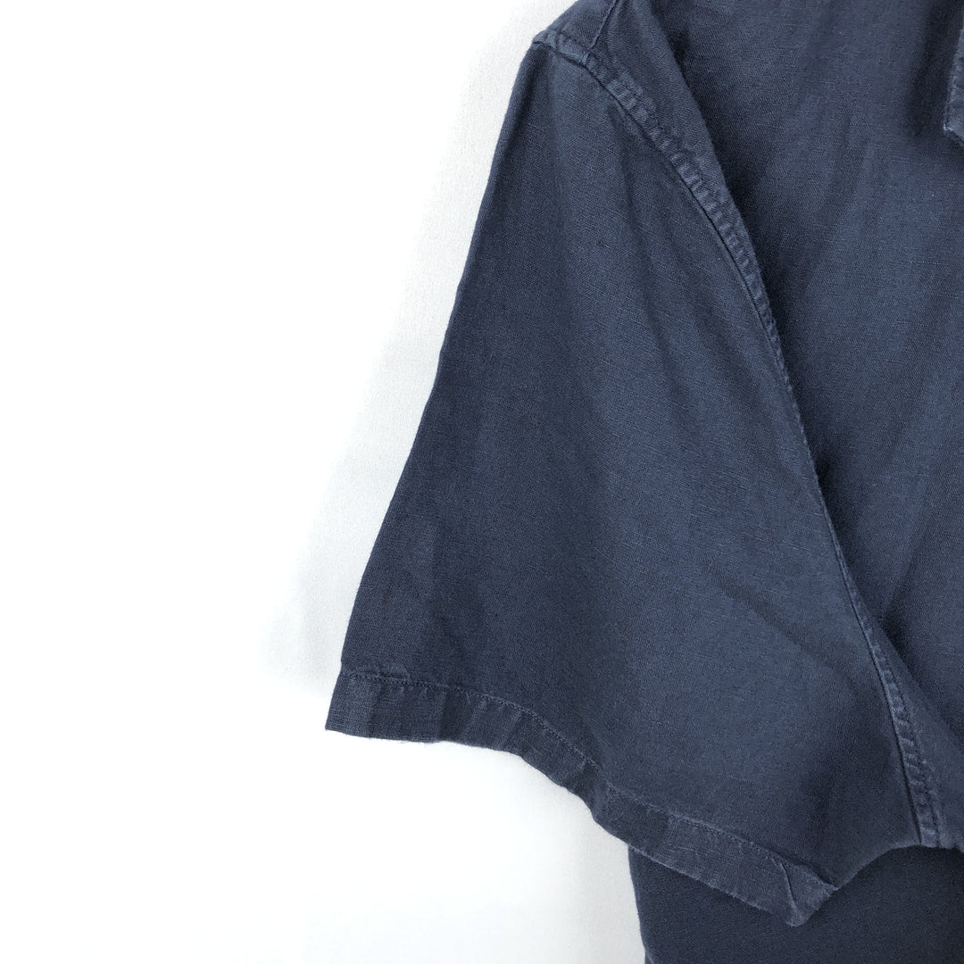 Abercrombie & Fitch Short-Sleeve Open-Collar Cotton x Linen Shirt, Boxy Fit, Men's Size XL (approx.) linen navy blue type Vintage Second Hand