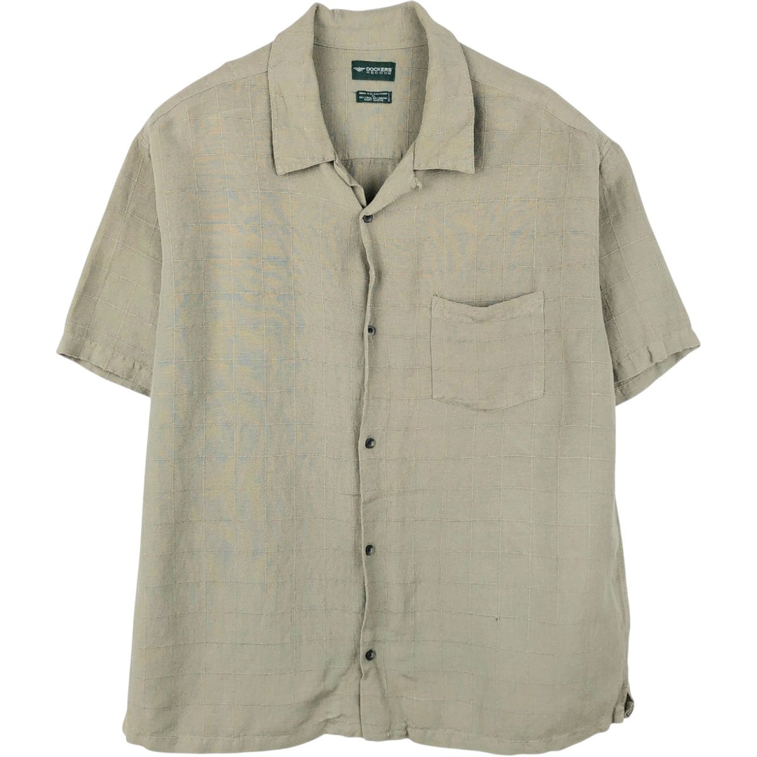 Dockers Short-Sleeve Open-Collar Rayon x Linen Shirt, Boxy Fit, Men's Size XL (approx.) linen Khaki type Vintage Second Hand