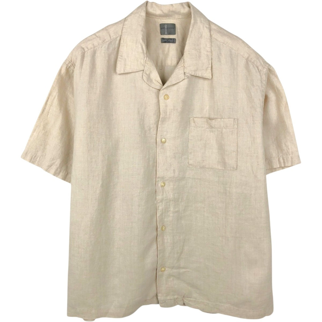 Dockers Record Short-Sleeve Open-Collar Linen Shirt, Boxy Fit, Men's Size XL linen ivory Vintage Second Hand