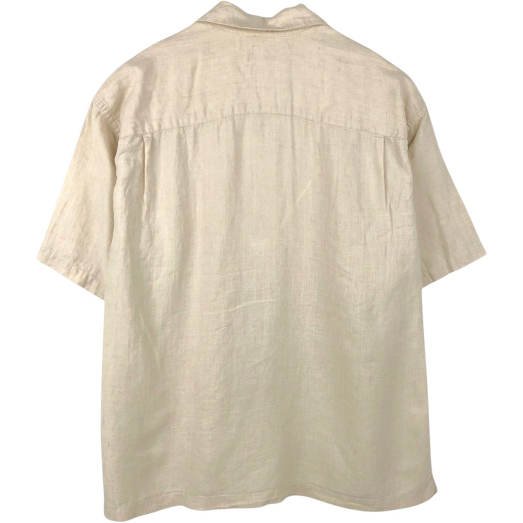 Dockers Record Short-Sleeve Open-Collar Linen Shirt, Boxy Fit, Men's Size XL linen ivory Vintage Second Hand