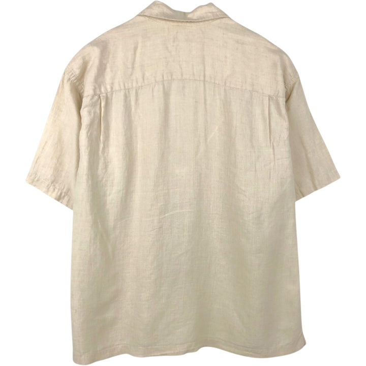 Dockers Record Short-Sleeve Open-Collar Linen Shirt, Boxy Fit, Men's Size XL linen ivory Vintage Second Hand