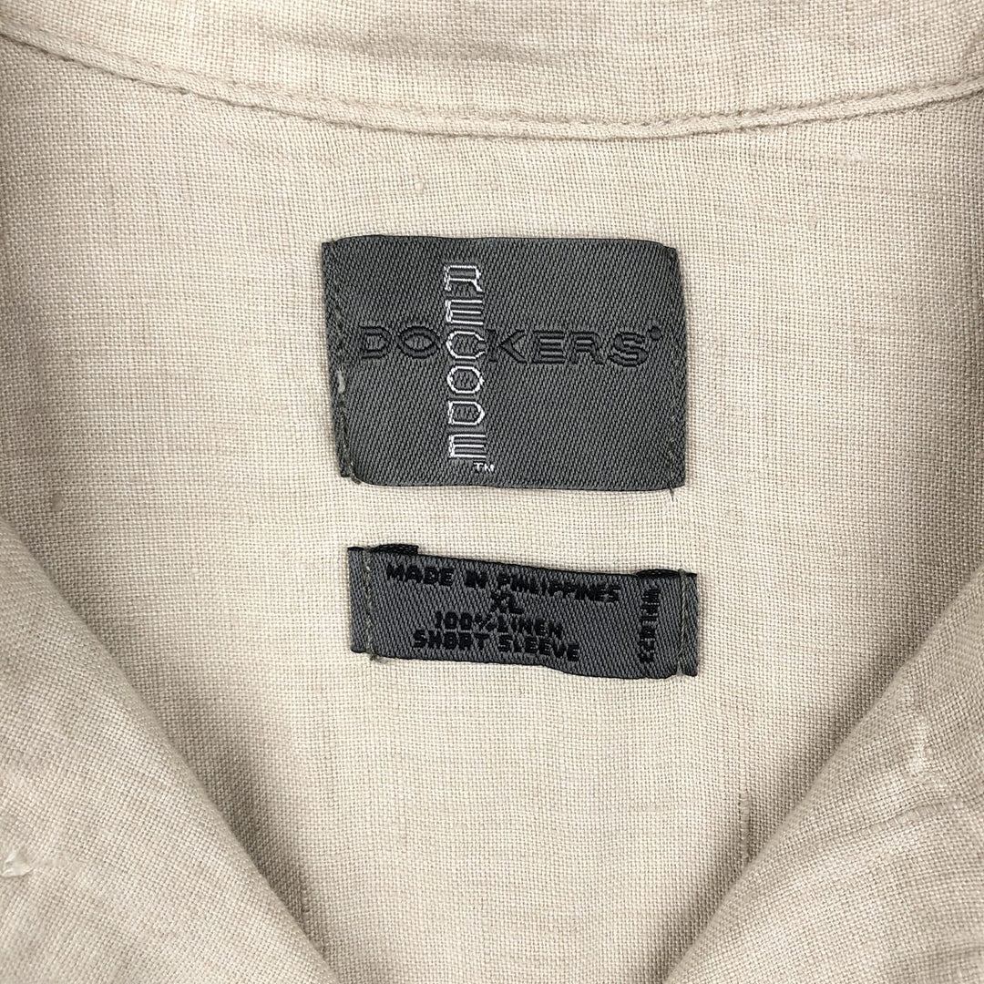 Dockers Record Short-Sleeve Open-Collar Linen Shirt, Boxy Fit, Men's Size XL linen ivory Vintage Second Hand