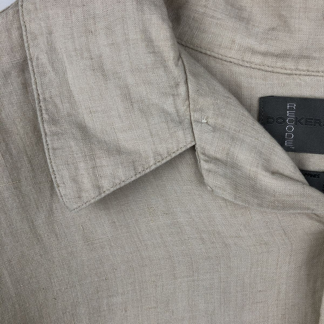 Dockers Record Short-Sleeve Open-Collar Linen Shirt, Boxy Fit, Men's Size XL linen ivory Vintage Second Hand