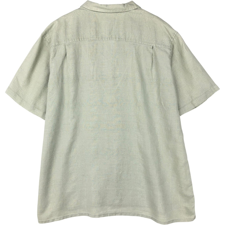 St. John's Bay Organics Check Pattern Short-Sleeve Open Collar Cotton x Linen Shirt, Boxy Shirt, Men's XL Equivalent linen green type yellow green Vintage Second Hand