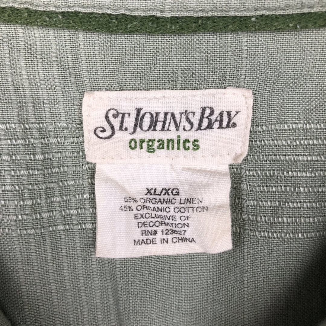 St. John's Bay Organics Check Pattern Short-Sleeve Open Collar Cotton x Linen Shirt, Boxy Shirt, Men's XL Equivalent linen green type yellow green Vintage Second Hand
