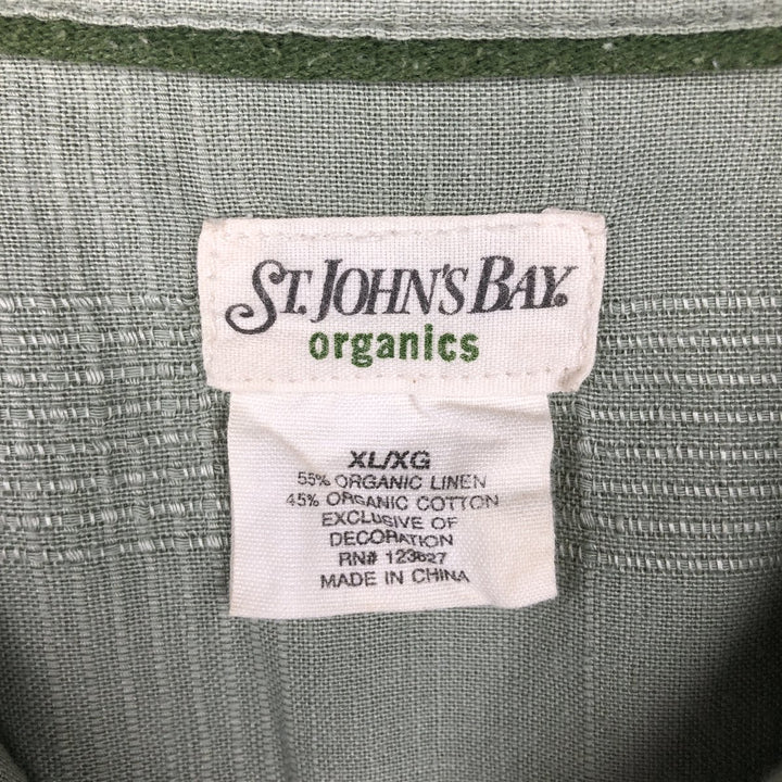 St. John's Bay Organics Check Pattern Short-Sleeve Open Collar Cotton x Linen Shirt, Boxy Shirt, Men's XL Equivalent linen green type yellow green Vintage Second Hand
