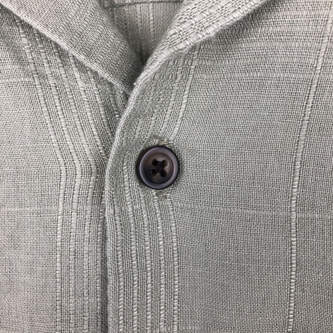 St. John's Bay Organics Check Pattern Short-Sleeve Open Collar Cotton x Linen Shirt, Boxy Shirt, Men's XL Equivalent linen green type yellow green Vintage Second Hand