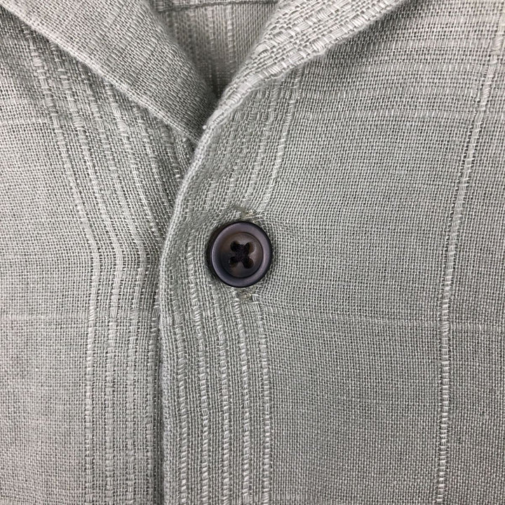St. John's Bay Organics Check Pattern Short-Sleeve Open Collar Cotton x Linen Shirt, Boxy Shirt, Men's XL Equivalent linen green type yellow green Vintage Second Hand