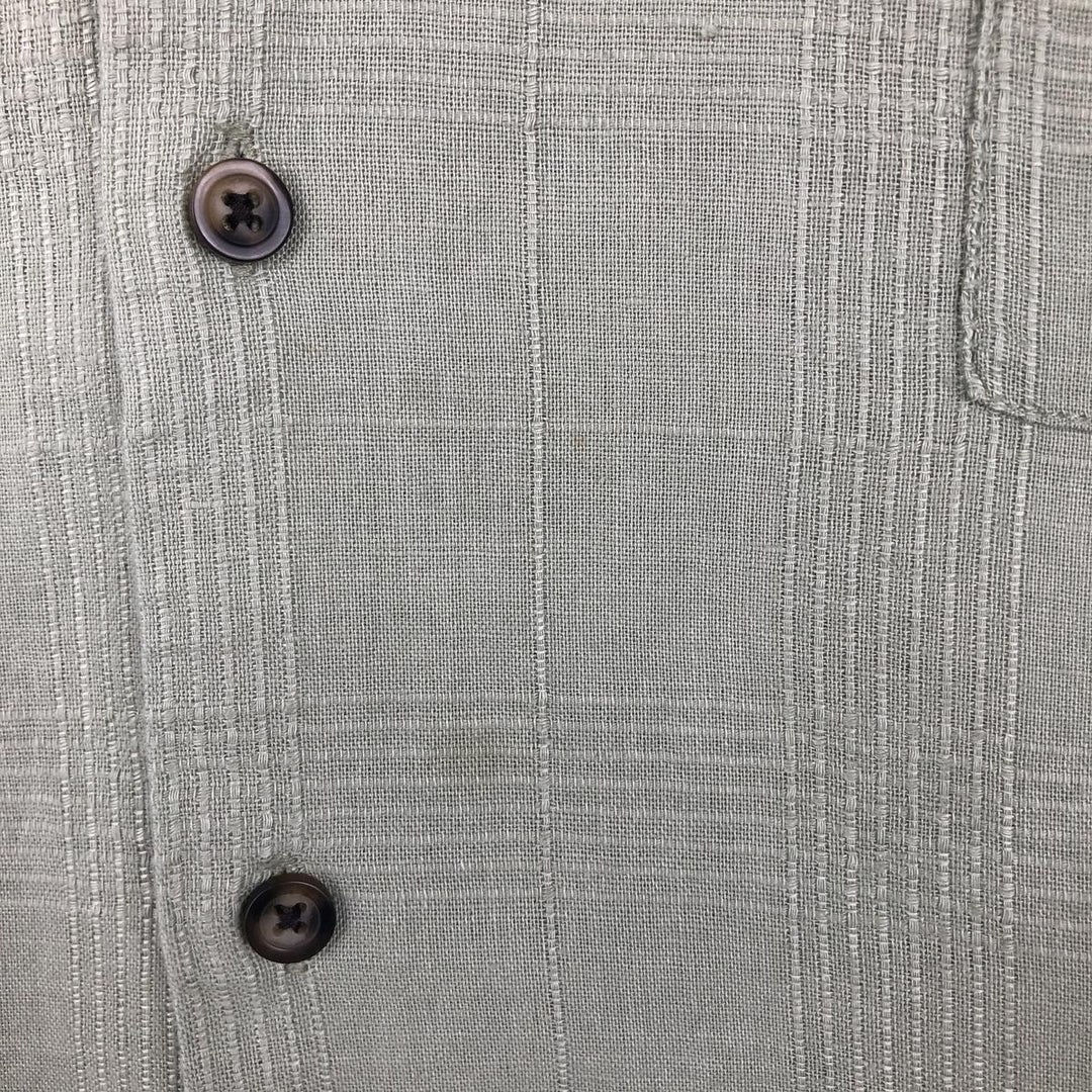 St. John's Bay Organics Check Pattern Short-Sleeve Open Collar Cotton x Linen Shirt, Boxy Shirt, Men's XL Equivalent linen green type yellow green Vintage Second Hand