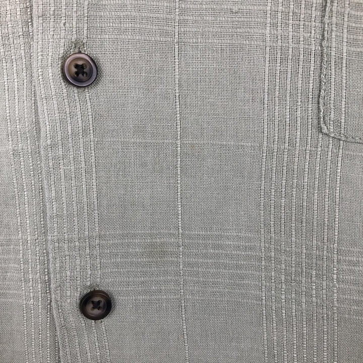 St. John's Bay Organics Check Pattern Short-Sleeve Open Collar Cotton x Linen Shirt, Boxy Shirt, Men's XL Equivalent linen green type yellow green Vintage Second Hand