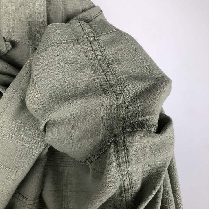 St. John's Bay Organics Check Pattern Short-Sleeve Open Collar Cotton x Linen Shirt, Boxy Shirt, Men's XL Equivalent linen green type yellow green Vintage Second Hand