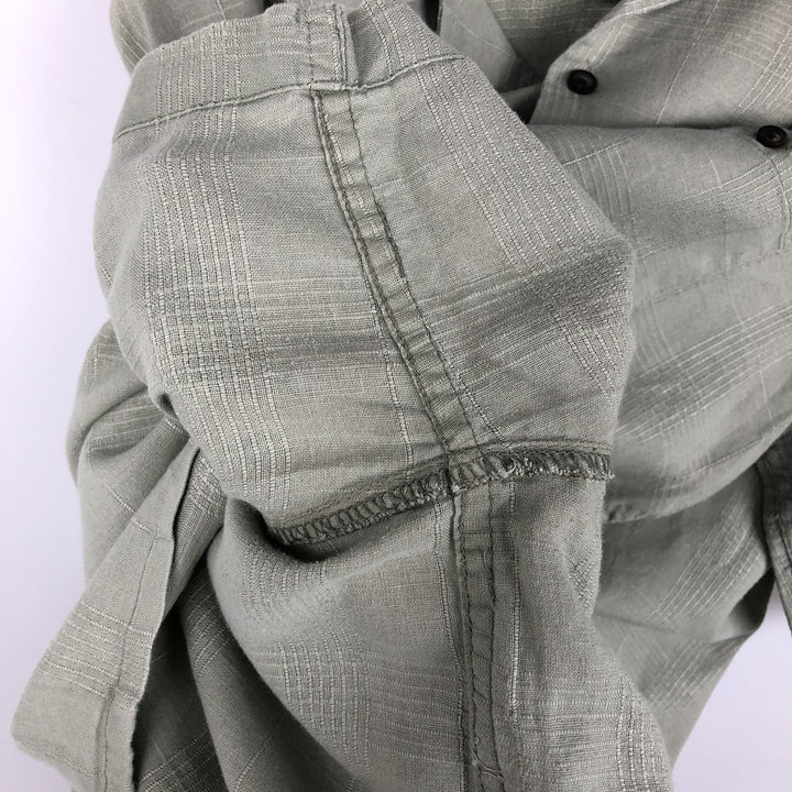 St. John's Bay Organics Check Pattern Short-Sleeve Open Collar Cotton x Linen Shirt, Boxy Shirt, Men's XL Equivalent linen green type yellow green Vintage Second Hand