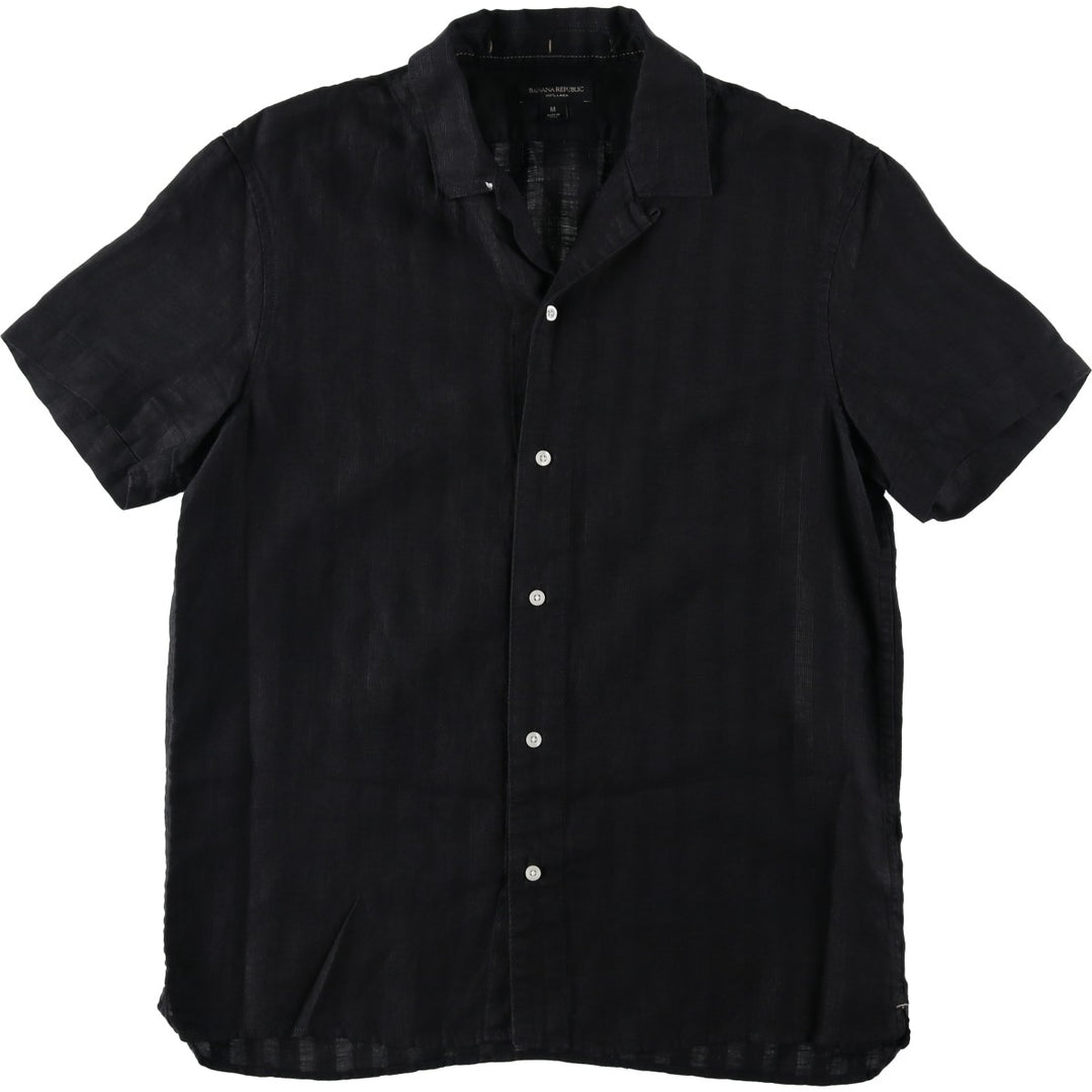 Banana Republic Short-Sleeve Open-Collar Linen Shirt, Boxy Fit, Men's Size M linen black type Vintage Second Hand