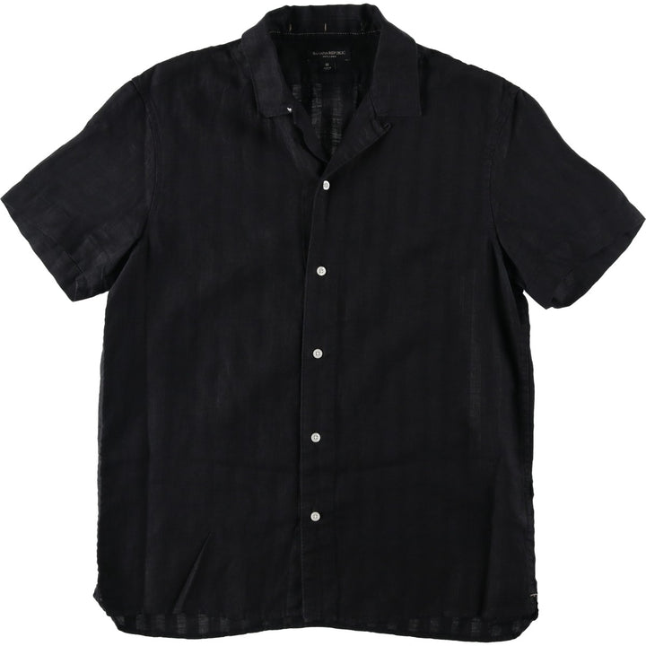 Banana Republic Short-Sleeve Open-Collar Linen Shirt, Boxy Fit, Men's Size M linen black type Vintage Second Hand