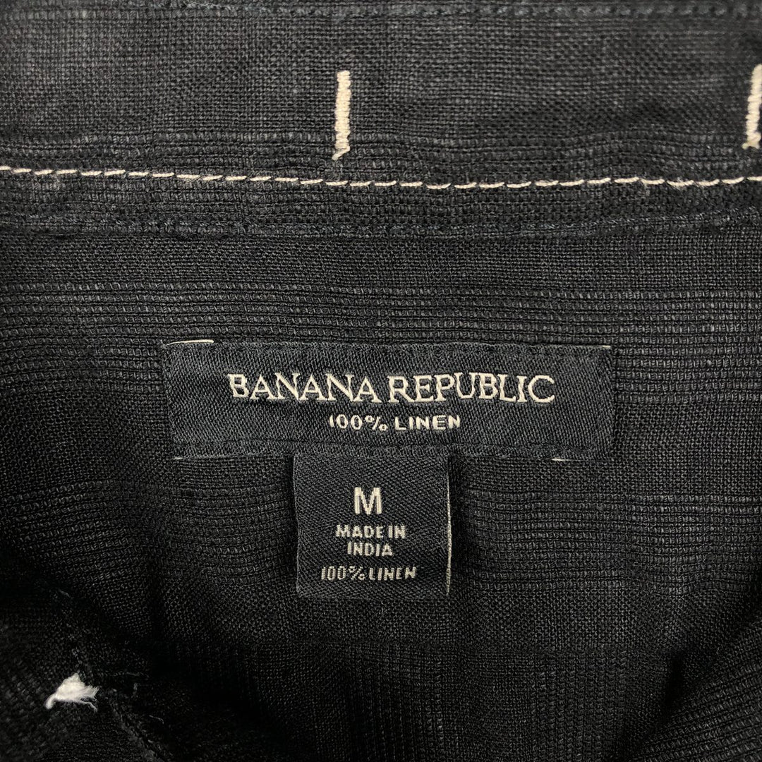 Banana Republic Short-Sleeve Open-Collar Linen Shirt, Boxy Fit, Men's Size M linen black type Vintage Second Hand