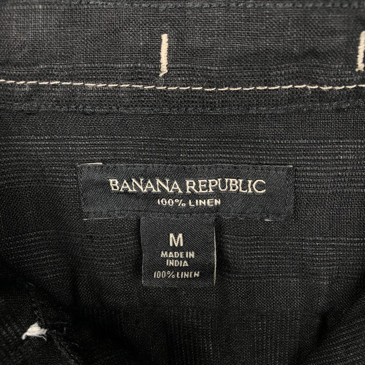 Banana Republic Short-Sleeve Open-Collar Linen Shirt, Boxy Fit, Men's Size M linen black type Vintage Second Hand