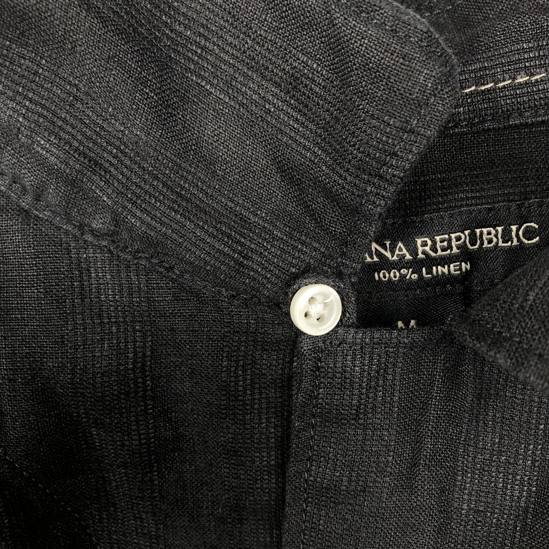 Banana Republic Short-Sleeve Open-Collar Linen Shirt, Boxy Fit, Men's Size M linen black type Vintage Second Hand