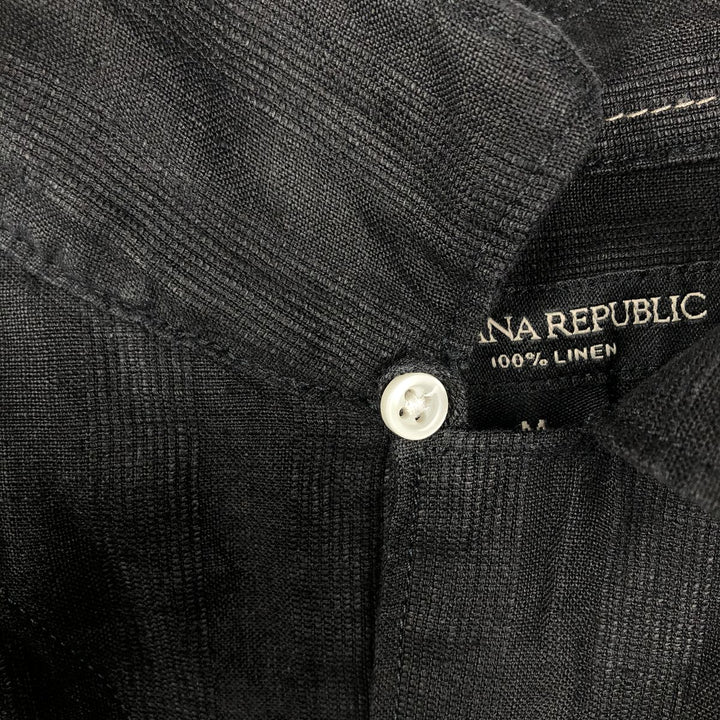 Banana Republic Short-Sleeve Open-Collar Linen Shirt, Boxy Fit, Men's Size M linen black type Vintage Second Hand