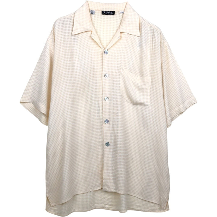 St.Remo Check Pattern Short-Sleeve Open Collar Rayon Shirt Boxy Shirt Rayon unbleached Vintage Second Hand