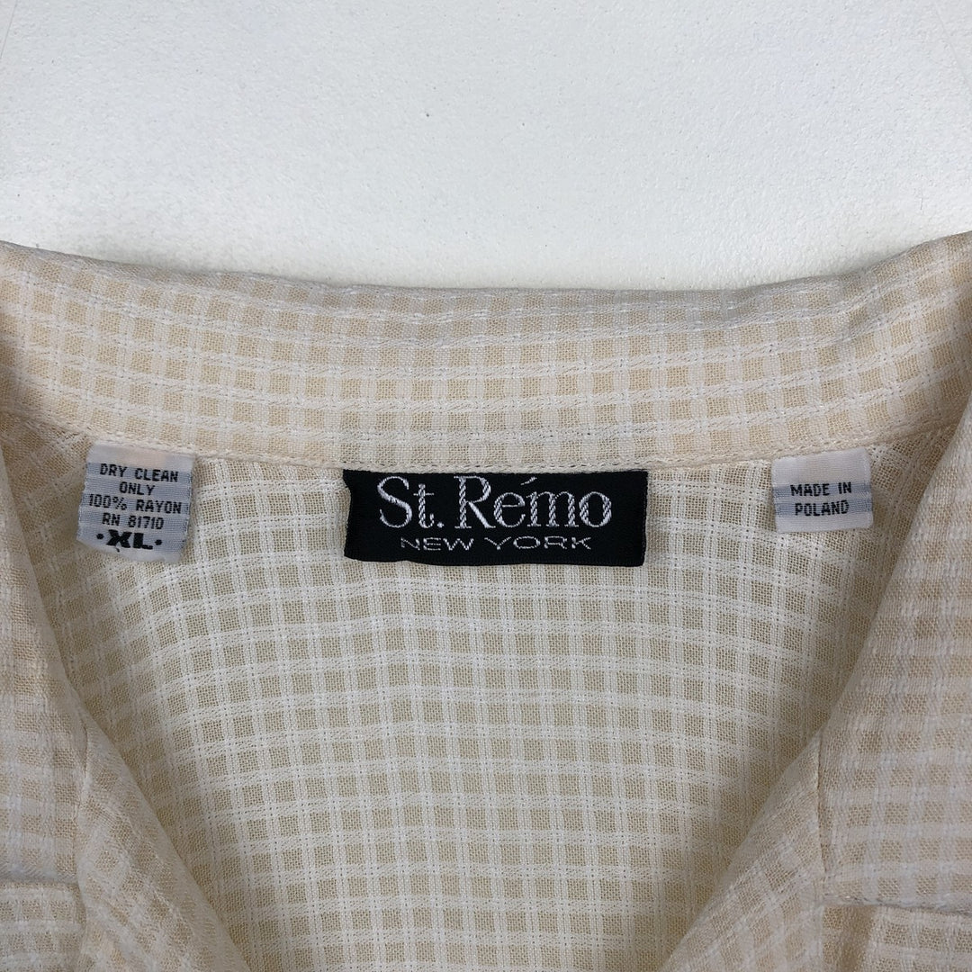 St.Remo Check Pattern Short-Sleeve Open Collar Rayon Shirt Boxy Shirt Rayon unbleached Vintage Second Hand