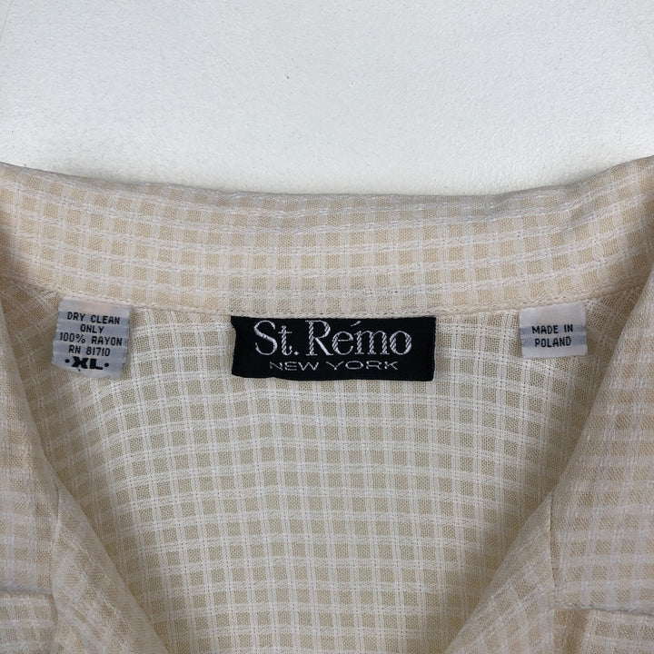 St.Remo Check Pattern Short-Sleeve Open Collar Rayon Shirt Boxy Shirt Rayon unbleached Vintage Second Hand