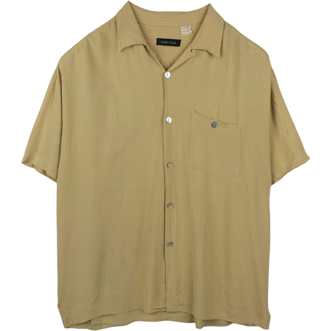DIRECTION Check Pattern Short Sleeve Open Collar Rayon Shirt, Box Shirt, Made in USA, Men's XL Rayon yellow type Vintage Second Hand