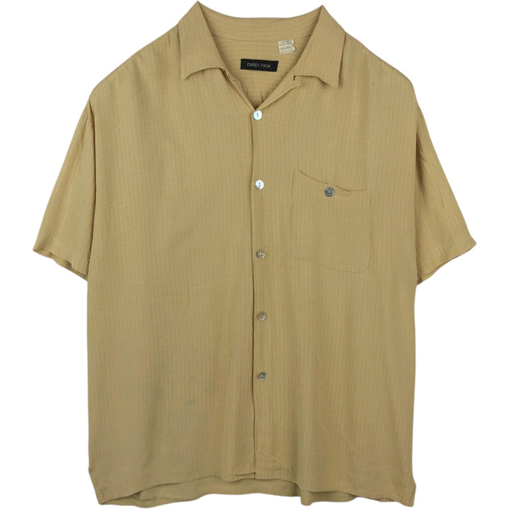 DIRECTION Check Pattern Short Sleeve Open Collar Rayon Shirt, Box Shirt, Made in USA, Men's XL Rayon yellow type Vintage Second Hand